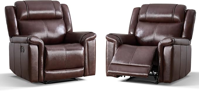 ANJ Premium Genuine Leather Manual Recliner Chair - Image 3