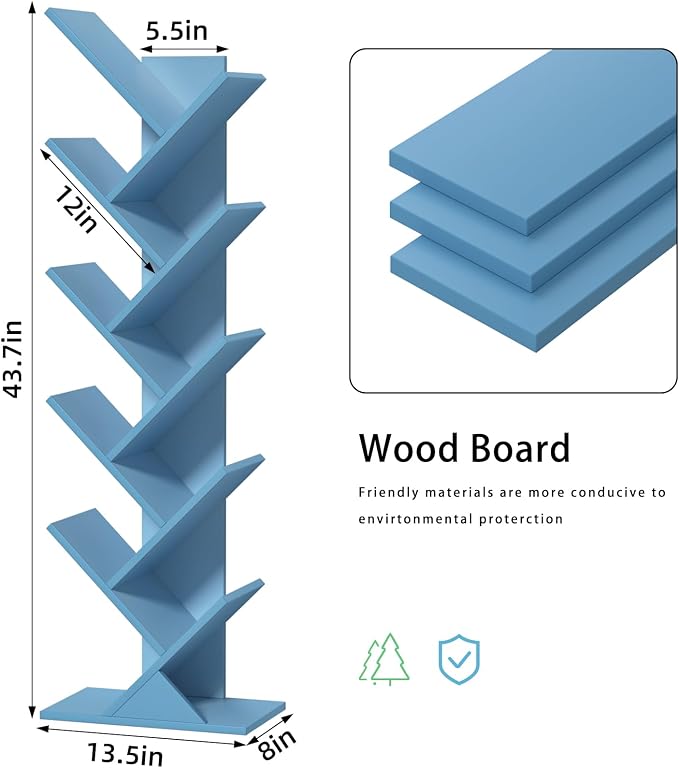 SHEEPAM 10 Tier Tree Book Shelf, Floor Standing Wood Bookshelf - Image 3