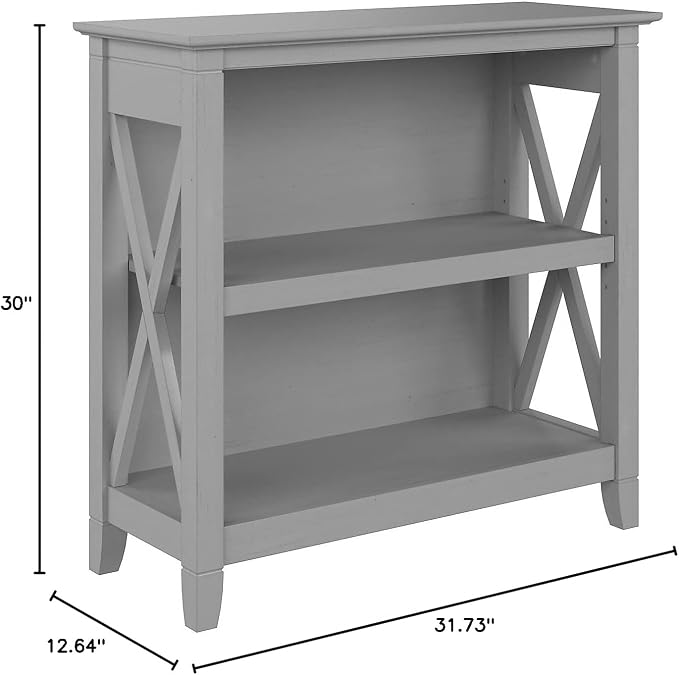 Bush Home Key West Small 2 Shelf Bookcase in Cape Cod Gray, Compact Home - Image 3