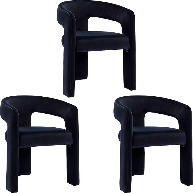 BESTANO Set of 3 Modern Velvet Fabric Upholstered Dining Chairs by BESTANO
