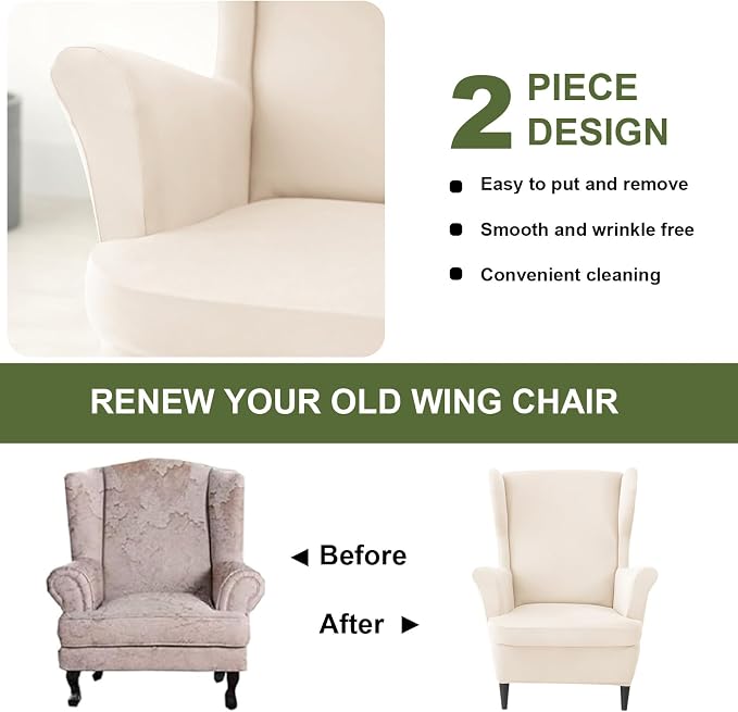 HAOYONG Wing Chair Slipcovers Waterproof Spandex Wingback Chair Covers 2 Pieces - Image 7