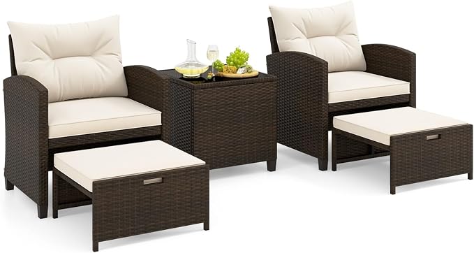 Tangkula 5 Pieces Patio Conversation Set, PE Wicker Outdoor Furniture Set by TANGKULA