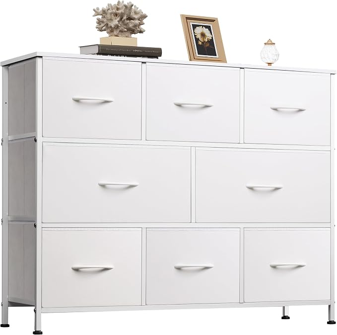 WLIVE 8 Drawer Dresser for Bedroom, Fabric White Dresser by WLIVE