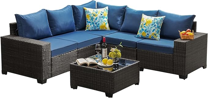 JOYURE 6 Pieces Patio Furniture Set All-Weather Outdoor Wicker Sectional - Image 9