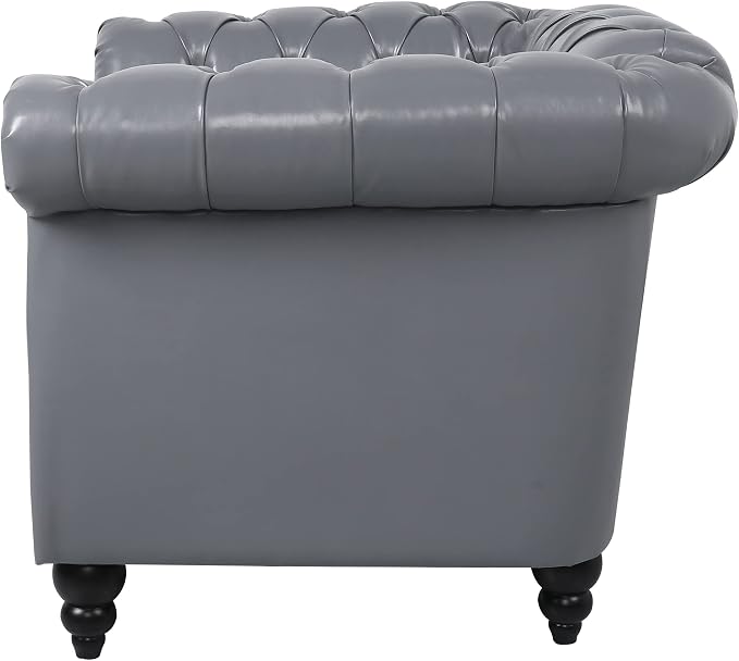 LEVNARY Leather Upholstered Armchair, Mid-Century Modern Single Sofa Chair - Image 4