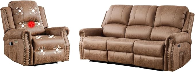 EBELLO 2 Piece Power Faux Leather Recliner Sofa Set, Reclining Living Room - Image 7