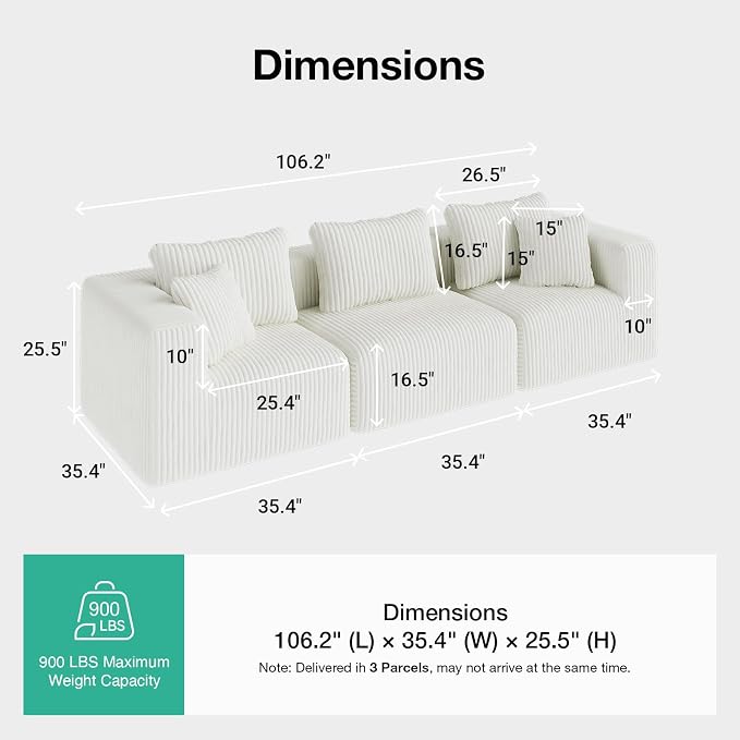 Novilla 106" Modular Sectional Sofa, Modern Cloud Sectional Couch - Image 2