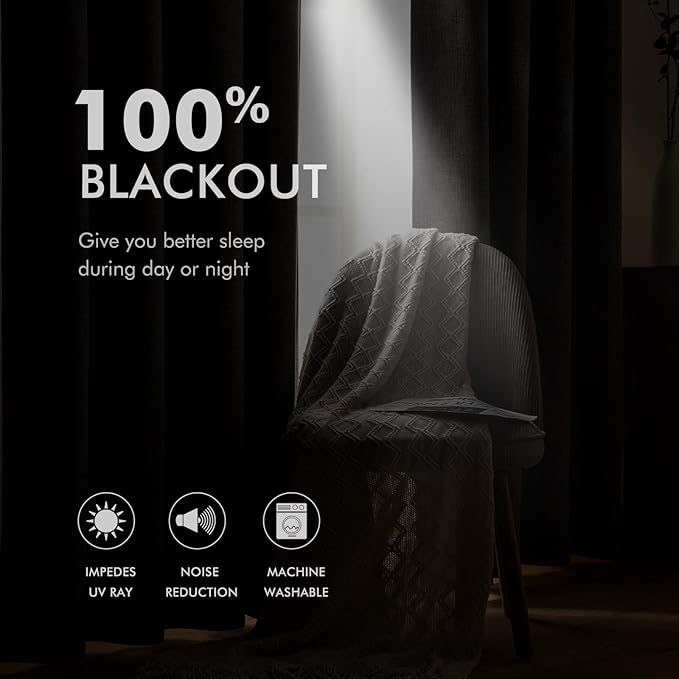 MIULEE Linen Textured Curtains for Bedroom Solid 100% Blackout Thermal - Image 3