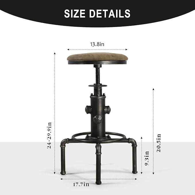 Topower Antique Vintage Industrial Barstool PU Leather Water Pipe Fire Hydrant - Image 3