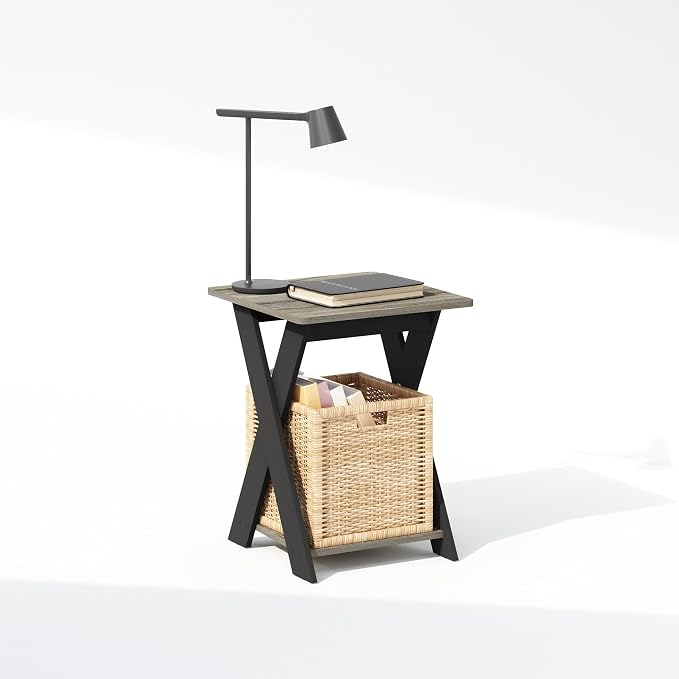 Furinno TIDUR Night Stand, Open Shelf Design X-Legs Nightstand, Criss-Crossed - Image 3