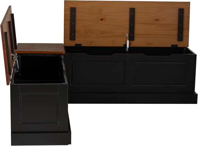 Linon Harris Black and Walnut Backless Kitchen Dining Nook - Image 10