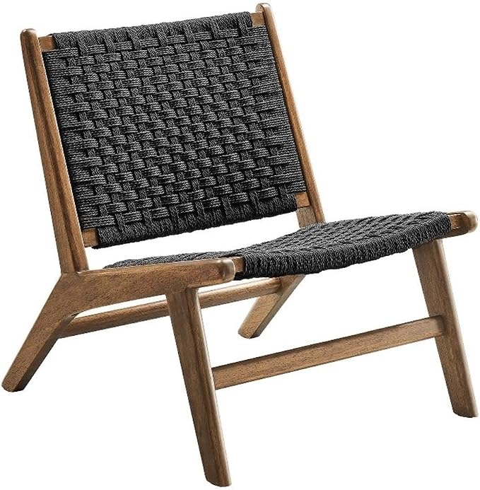 Modway Saoirse Woven Rope Wood Accent Lounge Chair in Walnut Black by Modway