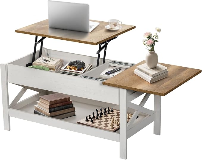 Lift Top Coffee Table with Storage, Small Coffee Table with Hidden Compartment by TimelessWarmth