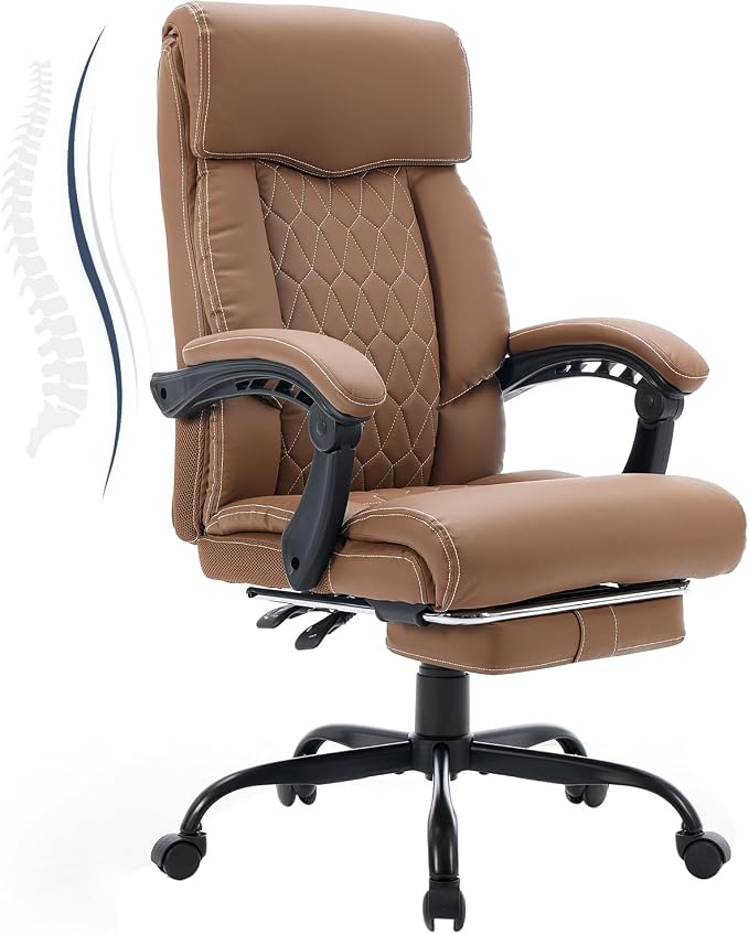High Back Office Chair with Footrest, 155° Reclining Leather Comfy Desk Chair by FORVEOLUX