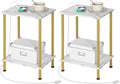 HOOBRO Side Table with Charging Station, Nightstand with 2-Layer Storage Shelves by HOOBRO
