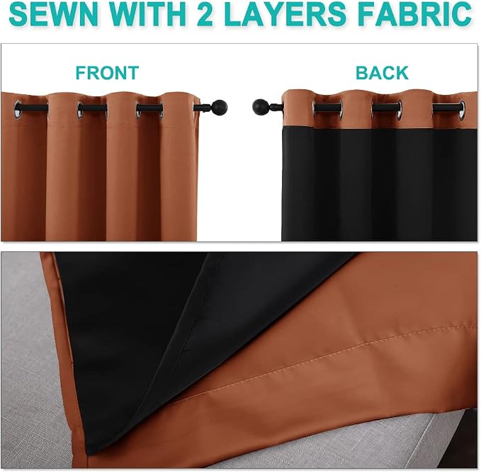 NICETOWN Burnt Orange 100% Blackout Window Curtain Panels, Heat and Cold - Image 5