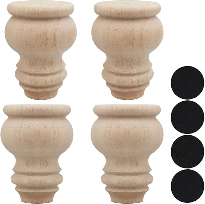 3" Tall Solid Wood Furniture Legs Unfinished Bun Feet by Btibpse