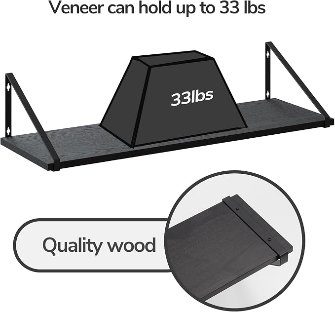 BAMEOS 24X8 Floating Shelves Rustic Wood Wall Shelf Set of 3, Bookshelf - Image 6
