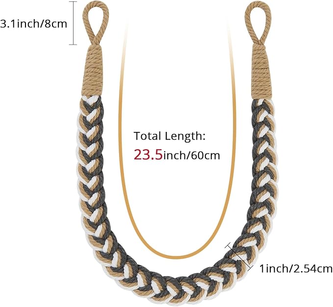 NICEEC 2 Pack Natural Cotton Rope Curtain Tiebacks Elegant Boho Style - Image 3