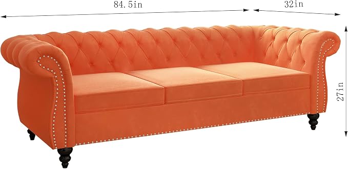 ORRD 2 Piece Living Room Set, Velvet Chesterfield Sofa Loveseat Couch - Image 2