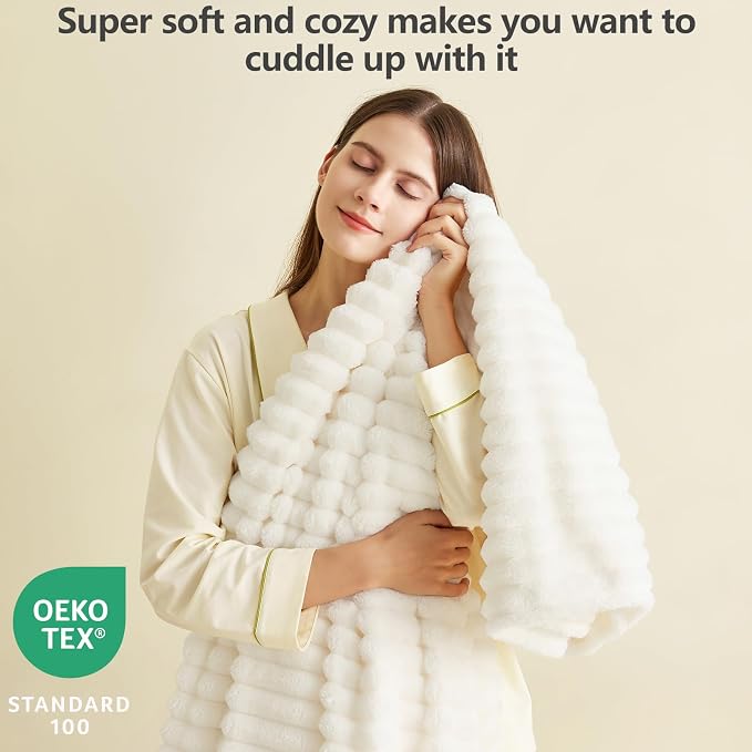 HIMEET Off White Ribbed Twin Blanket - Image 2