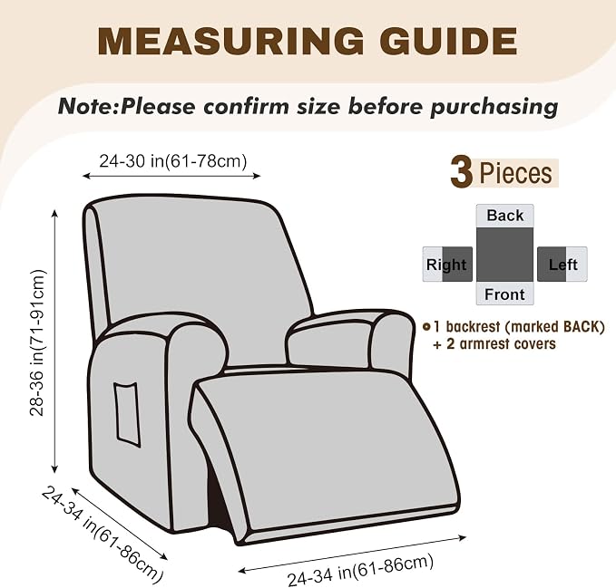 Gennia Recliner Chair Covers 3 Pieces, Waterproof Jacquard Reclining Chair Cover - Image 4