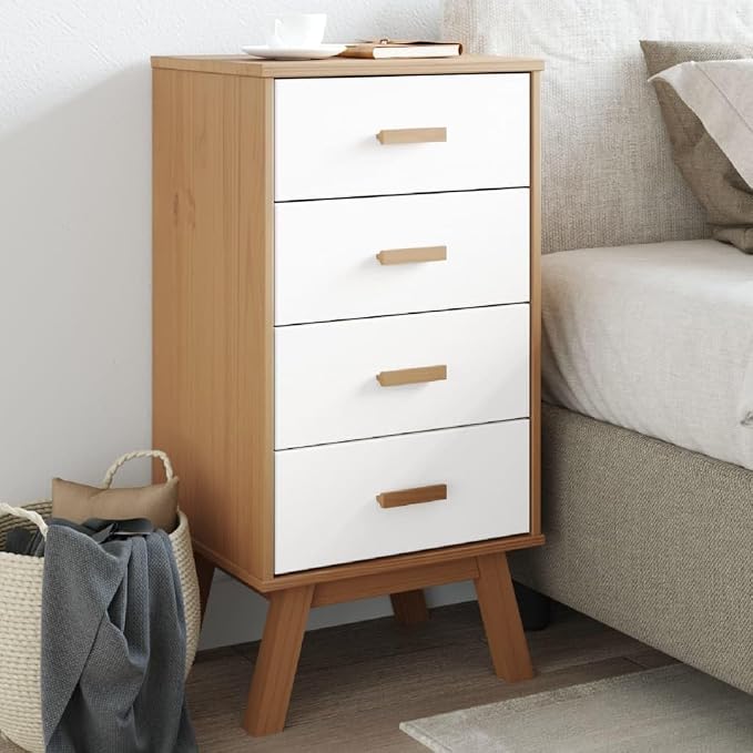 Scandinavian Style Bedside Cabinet in White and Brown by Unknown