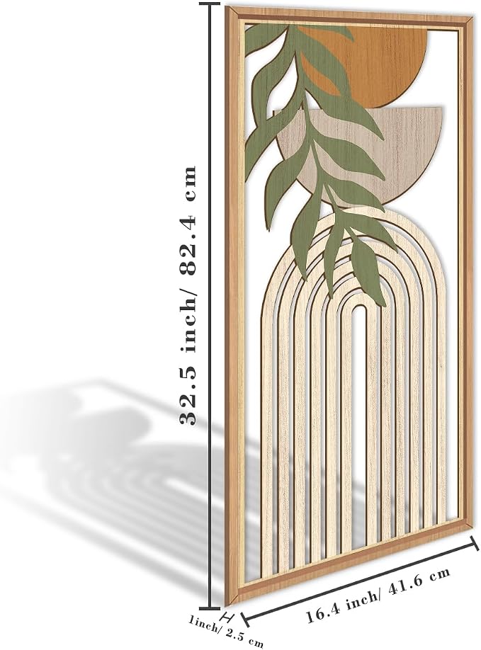 IARTTOP Large Boho Mid-century Modern Wood Wall Art 16x32 Inch Framed Green - Image 8