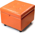 H&B Luxuries Tufted Leather Square Flip Top Storage Ottoman Cube Foot Rest by HBLuxuries