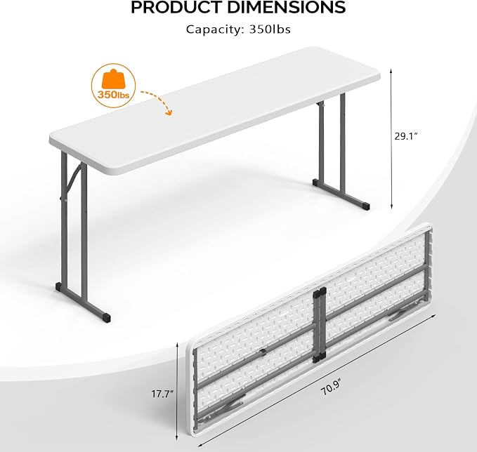 VINGLI 5 FT Narrow Folding Table, Home Work - Image 3