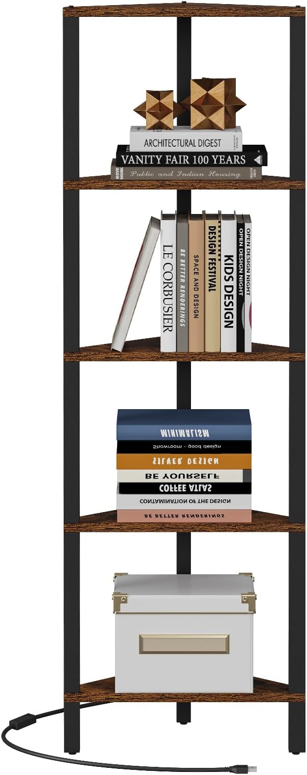 TUTOTAK Corner Shelf with LED Light, 5-Tier Corner Bookshelf - Image 7