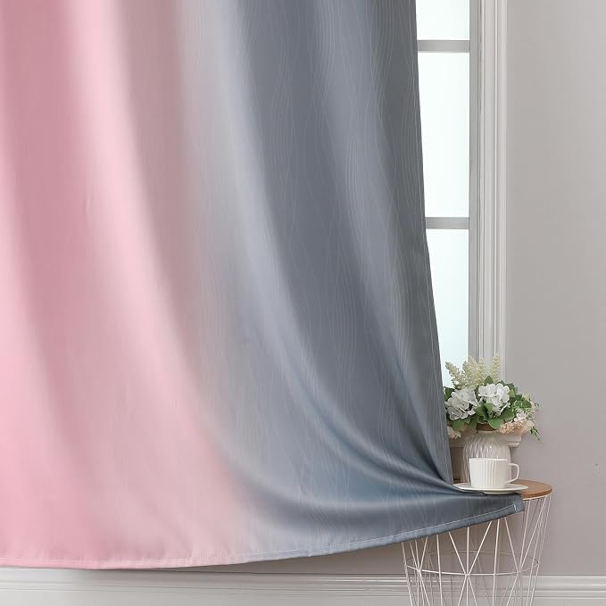 Pink and Grey Blackout Curtains 84 inches Long, Ombre Full Room Darkening - Image 6