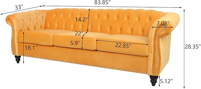 AVZEAR 3 seat Sofa, Velvet Sofa Living Room Large Sofa Modern Chesterfield - Image 2
