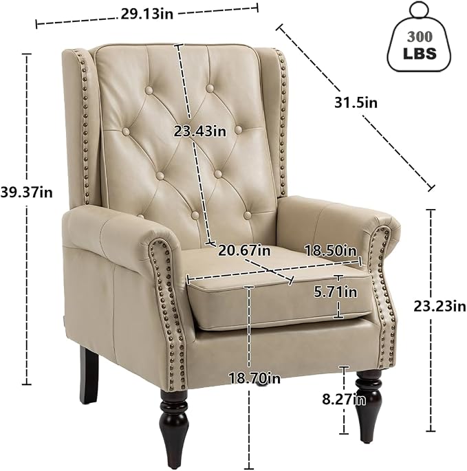 Mid-Century High Wingback Chair Set of 2, Faux Leather Accent Chair Armchair - Image 3