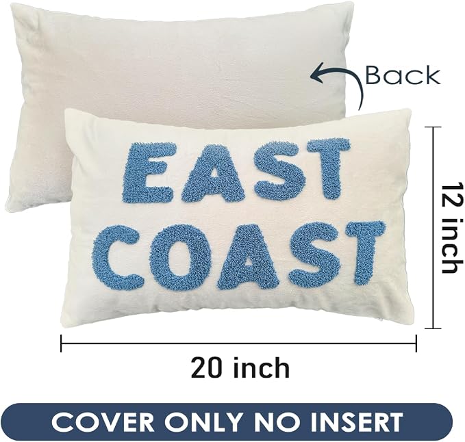 Blue Coastal Tufted Embroidery Throw Pillow Cover 12x20, Coastal Room Decor - Image 7