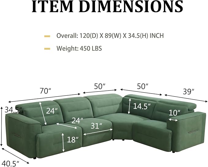 Power Recliner Sectional Sofa, L-Shaped Living Room Furniture Set, Reclining - Image 2