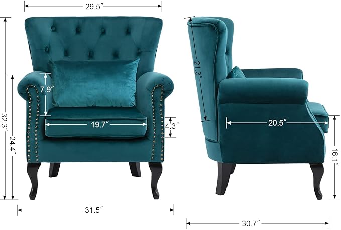 Mid Century Modern Accent Chair Upholstered Armchair Comfy Velvet Fabric Single - Image 2