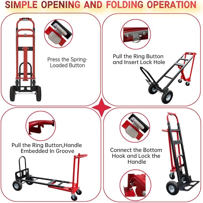 Suzhi Convertible Hand Truck Dolly Cart Heavy Duty/with 4 Wheels, Industrial - Image 4