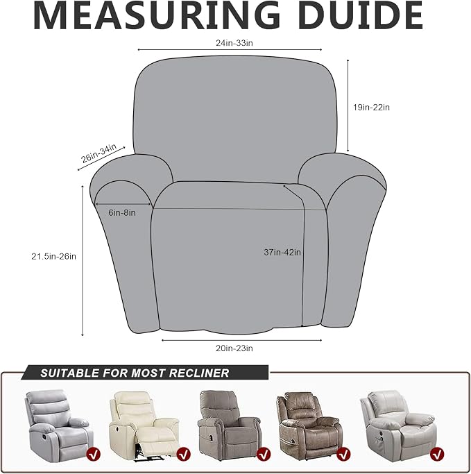 ANARACHON Leather Like Recliner Chair Covers Heavy Duty, 4 Pieces Recliner Cover - Image 3