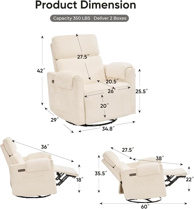 Oversized Power Rocker Recliner Chair, Chenille Glider Rocking Nursery Chair - Image 2
