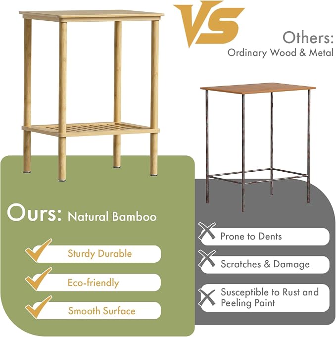 2 Tier Bamboo End Table, Narrow Side Table - Image 5