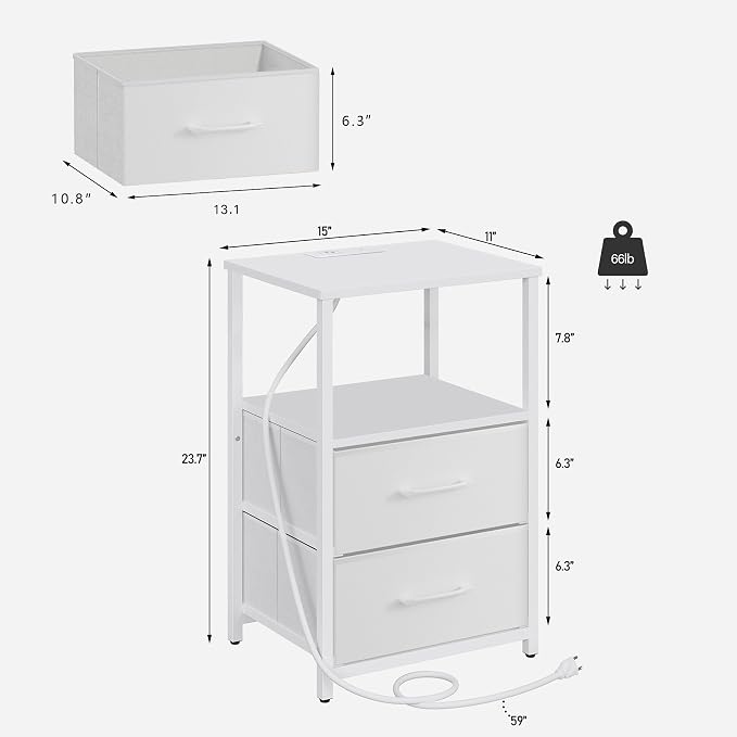 TUTOTAK End Table with Charging Station, Side Table with 2 USB Ports and Outlets - Image 3