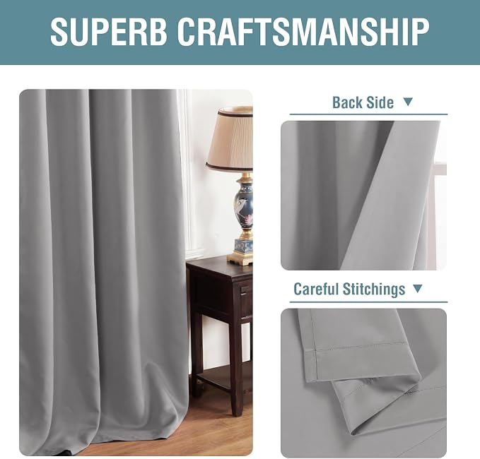 H.VERSAILTEX Blackout Grey Curtains 63 Inch Length Curtains - Image 3