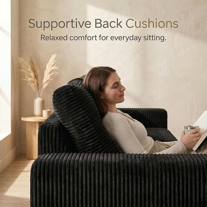 85" Corduroy 3 Seater Sofa in a Box, High-Density Foam Couch, No Assembly - Image 4
