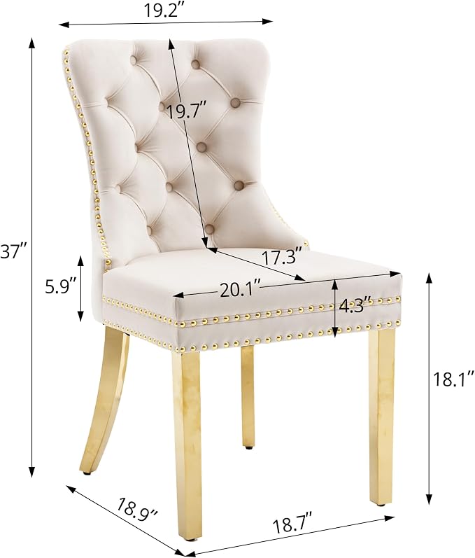 KCC Velvet Dining Chairs Set of 2, Upholstered High-end Tufted Dining Chair - Image 2