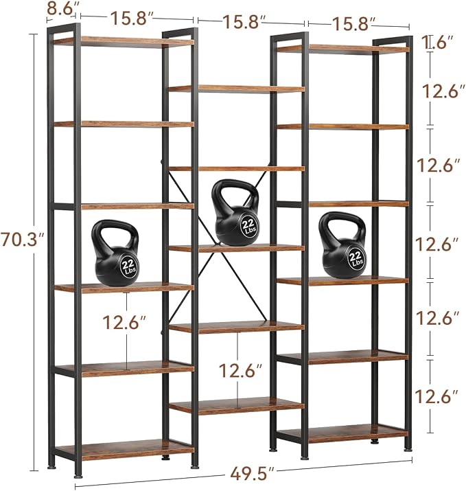 Casaottima Triple 6 Tier Bookshelf, Large Bookcase - Image 2