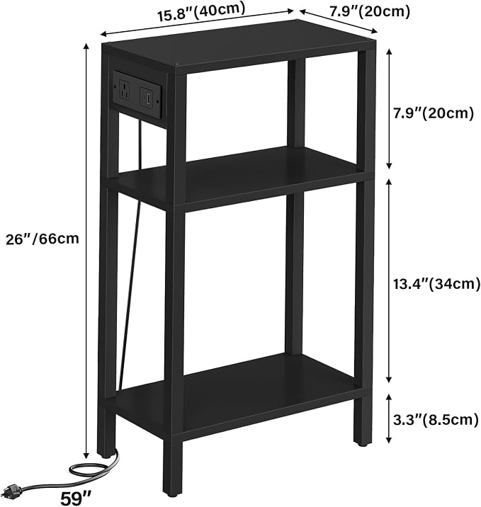 TUTOTAK Narrow Side Table with Charging Station, Small End Table with USB Ports - Image 3