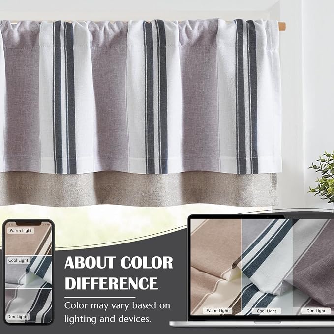 jinchan Striped Linen Curtain 18 Inch Window Treatment - Image 8