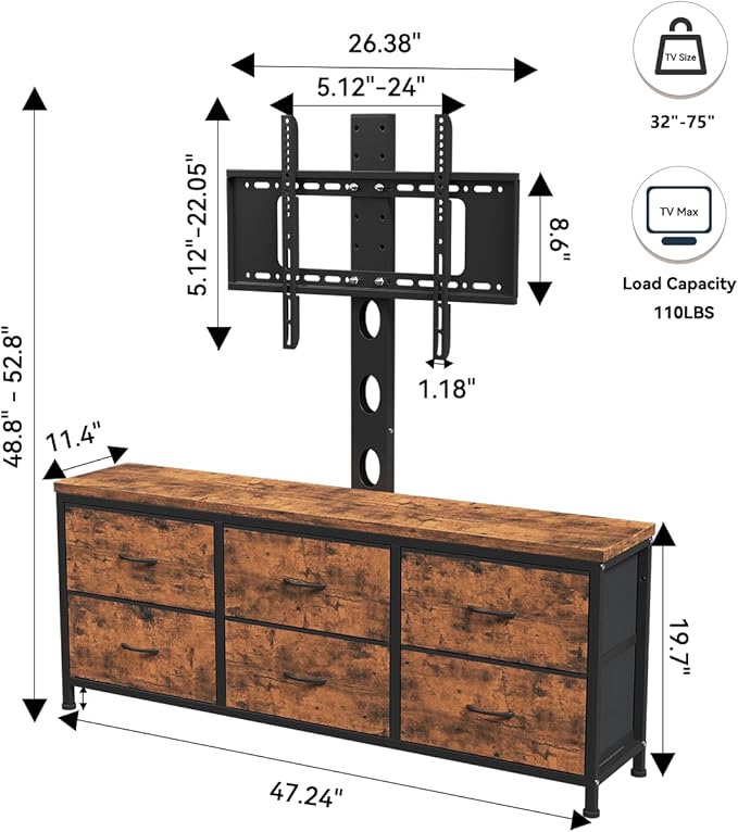 TV Stand with Mount, Fabric Dresser with 6 Drawers - Image 2