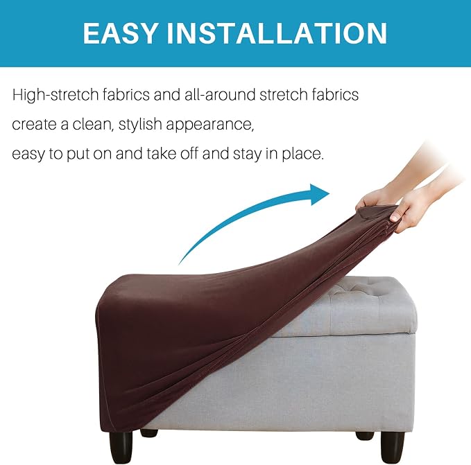 Ottoman Cover, Stretch Rectangle Velvet Ottoman Slipcovers of Foot Stool - Image 4